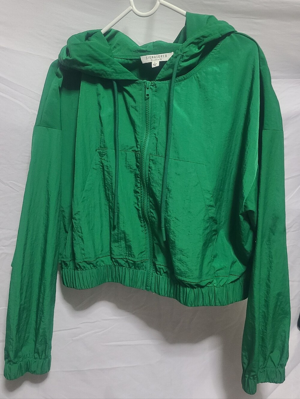 Green Hooded Zip-Up Windbreaker Jacket